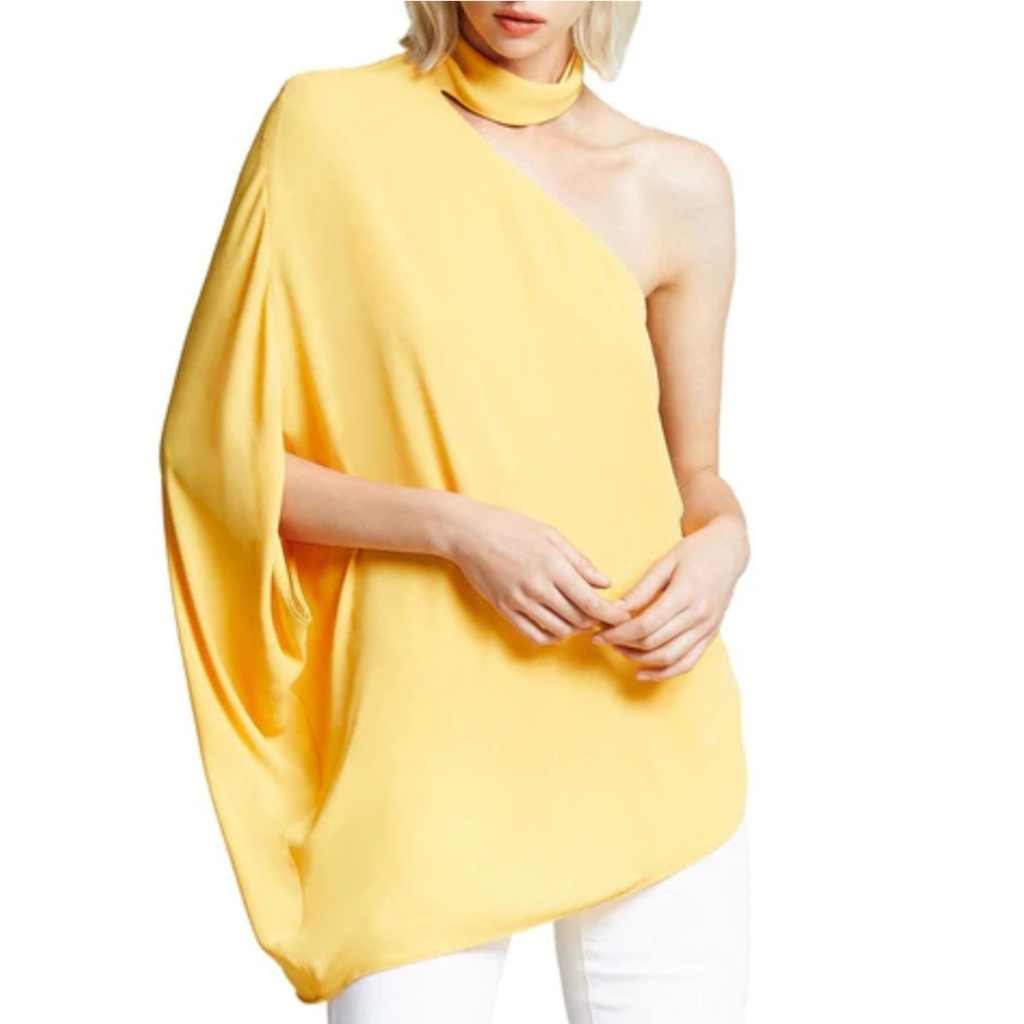 Halston One Shoulder Marigold Top